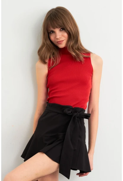 Kadın Kırmızı Triko Kolsuz Bluz YV305