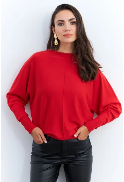 Kadın Kırmızı Yarasa Kol Kazak YİL558