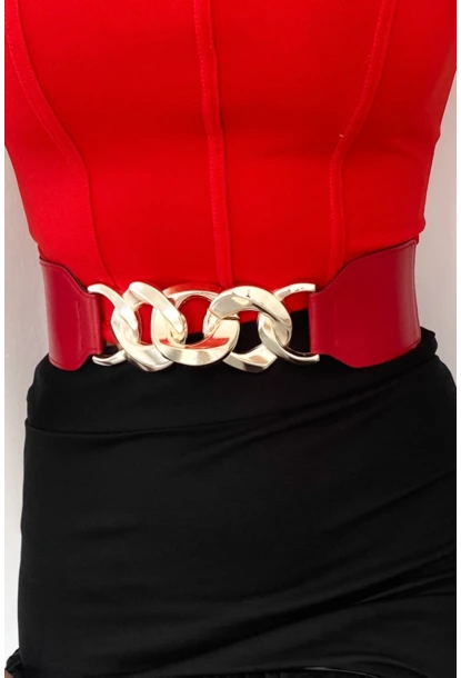 Kadın Kırmızı Zincirli Lastikli Kemer BE639