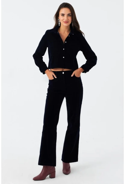 Kadın Lacivert Beli Lastikli Kadife Pantolon CAR1076