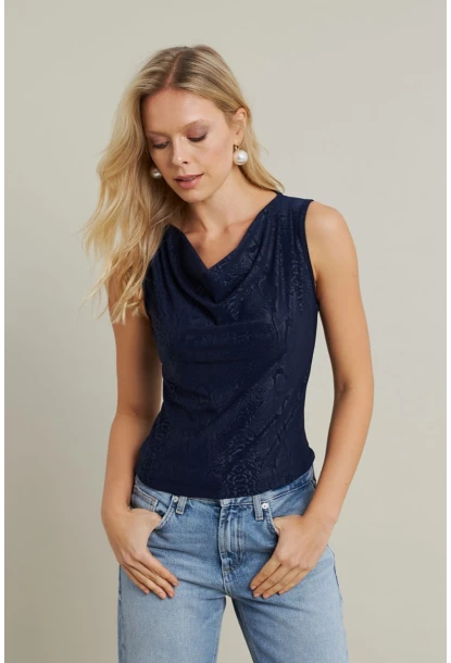 Kadın Lacivert Degaje Yaka Kolsuz Bluz LPP1297