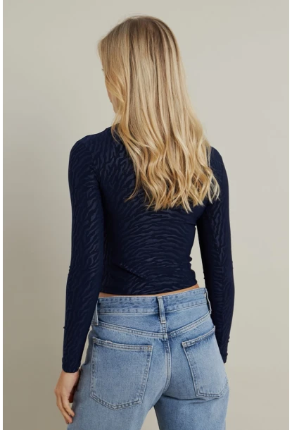 Kadın Lacivert Desenli Büzgülü Bluz LPP1298