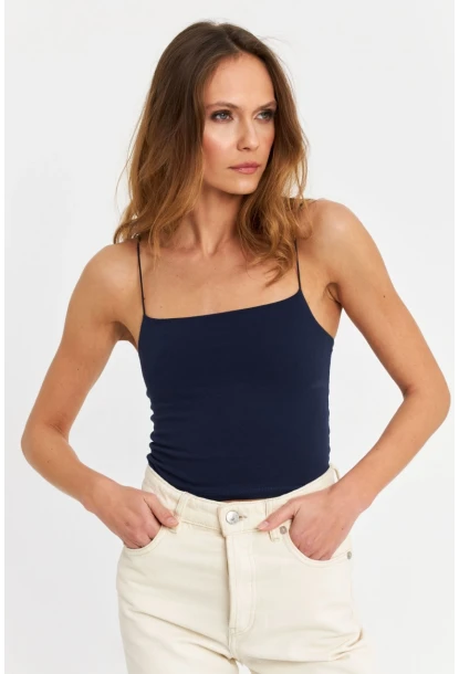 Kadın Lacivert İp Askılı Crop Bluz EV63