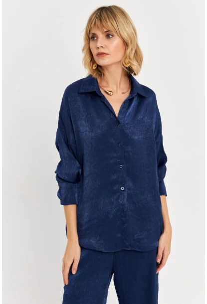 Kadın Lacivert Saten Gömlek MCAR1127