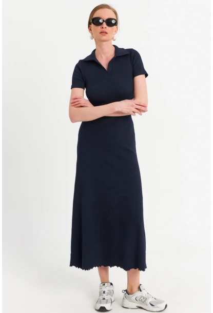 Kadın Lacivert Sırt Bağlamalı Kaşkorse Midi Elbise MFRY0001