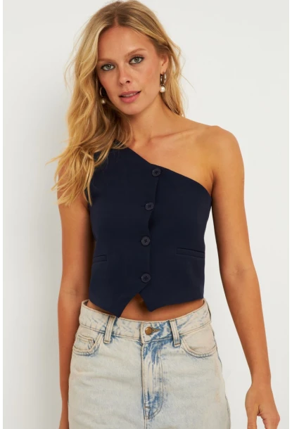 Kadın Lacivert Tek Omuz Astarlı Yelek TW60140