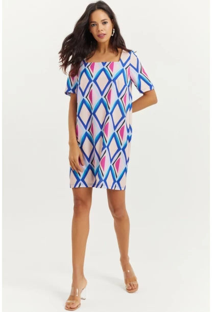 Kadın Lila Sırtı Fermuarlı Kare Yaka Elbise BK1432