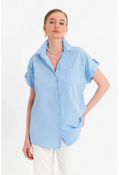 Kadın Mavi Basic Gömlek MZER427