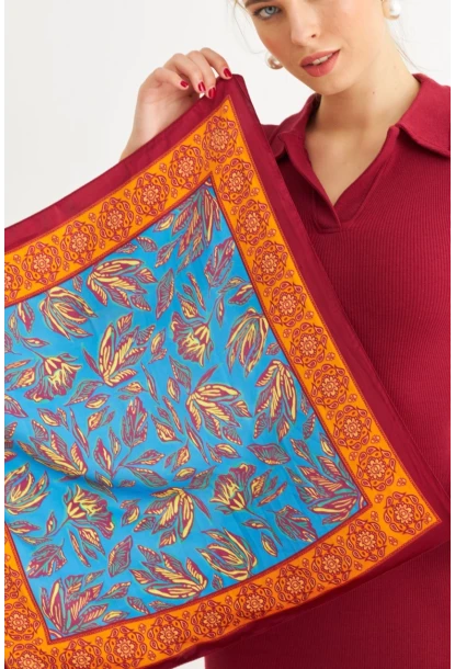 Kadın Mavi-Bordo Saten Fular FİR100