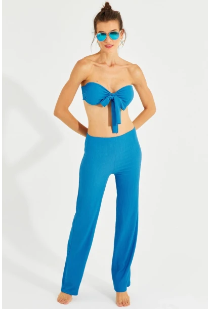 Kadın Mavi Büstiyerli Pantolon Takım YEL221225