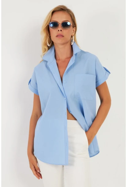 Kadın Mavi Cepli Gömlek ZER410