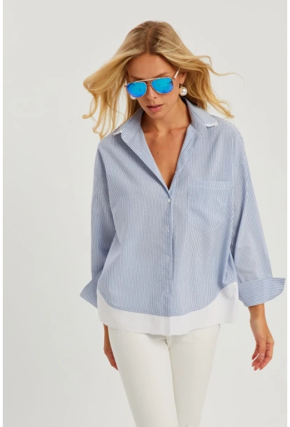 Kadın Mavi Çizgili Gömlek SF2551