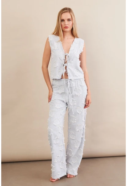 Kadın Mavi Çizgili Püsküllü Alt Üst Takım MOD2517