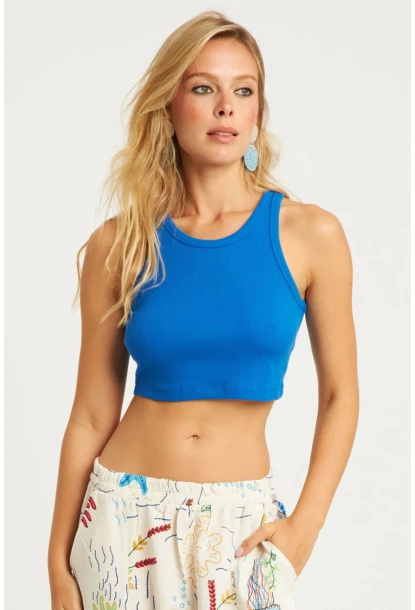 Kadın Mavi Crop Bluz YLE610