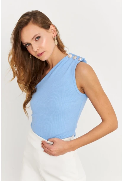 Kadın Mavi Düğme Detaylı Kaşkorse Bluz EY2711