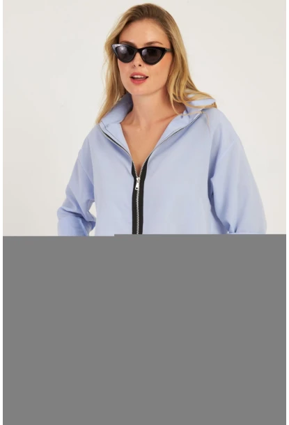 Kadın Mavi Fermuarlı Kısa Gömlek SF2541