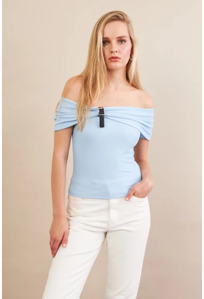 Kadın Mavi Kemer Detaylı Bluz FRY2316