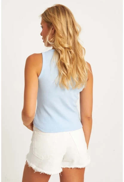 Kadın Mavi Nakışlı Kaşkorse Bluz MK17