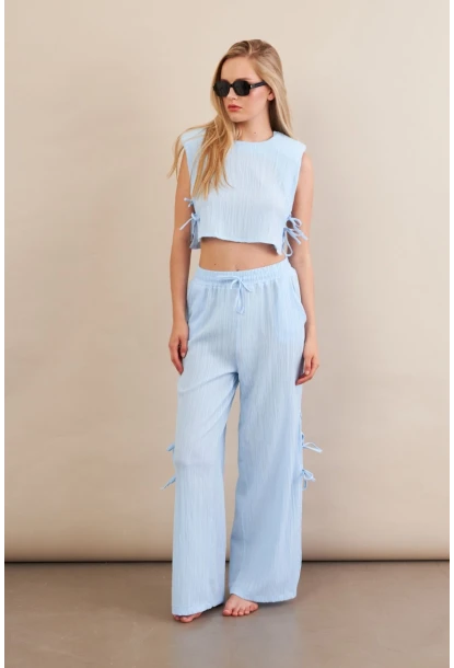 Kadın Mavi Omuzları Vatkalı Alt Üst Takım KED002