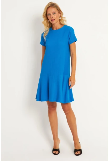 Kadın Mavi Sırtı Detaylı Bürümcük Midi Elbise ST055