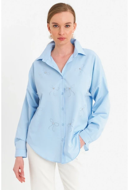 Kadın Mavi Taşlı Gömlek MZER426