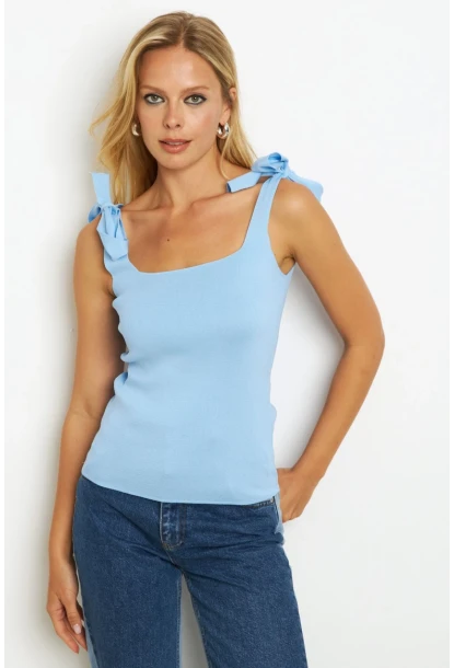 Kadın Mavi Triko Bluz YV236