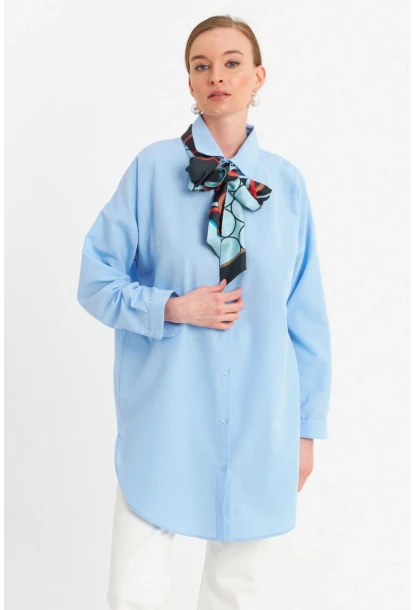 Kadın Mavi Tunik Gömlek MZER428