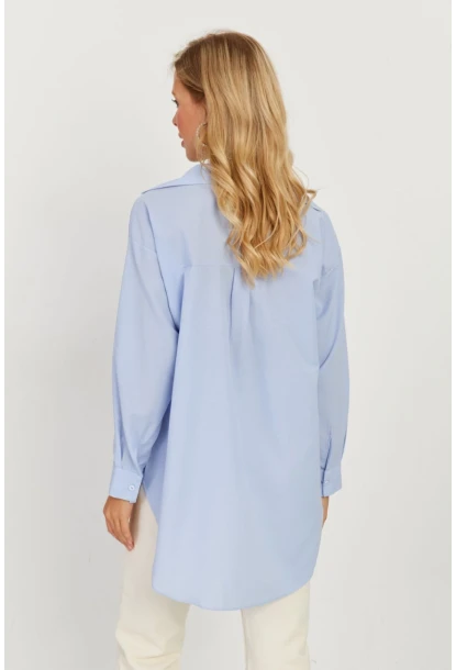 Kadın Mavi Uzun Basic Gömlek SF2535