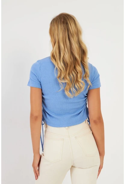 Kadın Mavi Yanları Büzgülü Kaşkorse Bluz AYD355