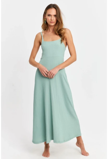 Kadın Mint Askılı Bürümcük Midi Elbise EY3057