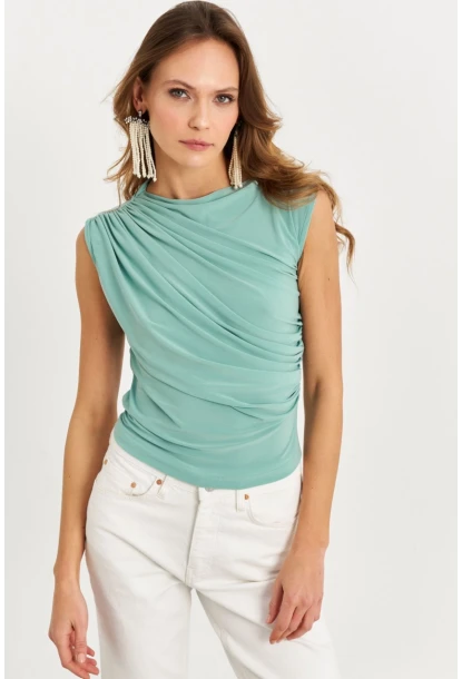 Kadın Mint Büzgülü Kolsuz Bluz LPP1205-90
