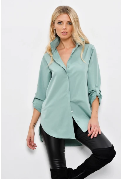 Kadın Mint Gizli Düğmeli Uzun Gömlek SF2001