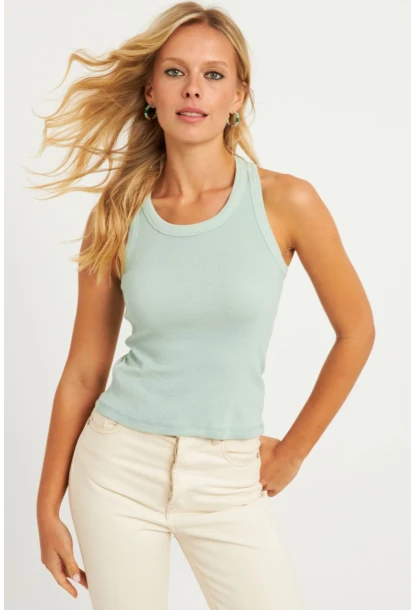 Kadın Mint Halter Yaka Fitilli Bluz MK11