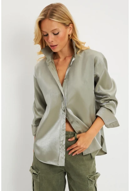 Kadın Mint Parlak Gömlek QRS8022