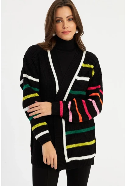 Kadın Multi Çizgili Triko Hırka MSMT2427