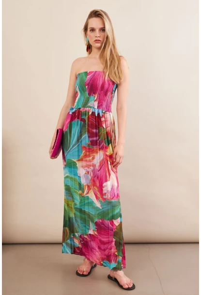 Kadın Multi Straplez Pilise Uzun Elbise MSİ100