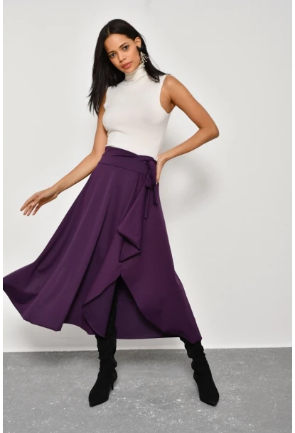 Kadın Mürdüm Asimetrik Etek LV52