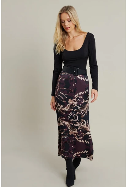 Kadın Mürdüm Desenli Saten Etek MCAR1060