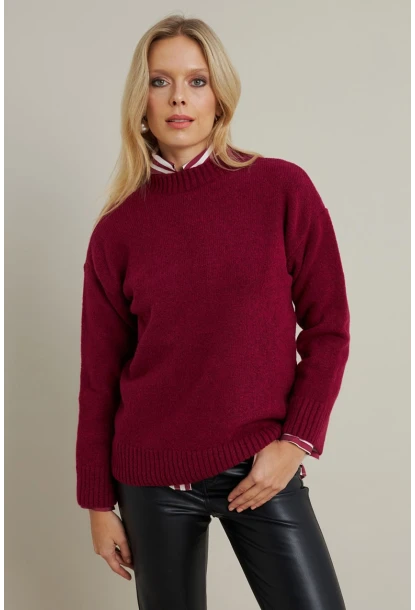 Kadın Mürdüm Triko Kazak AYD390