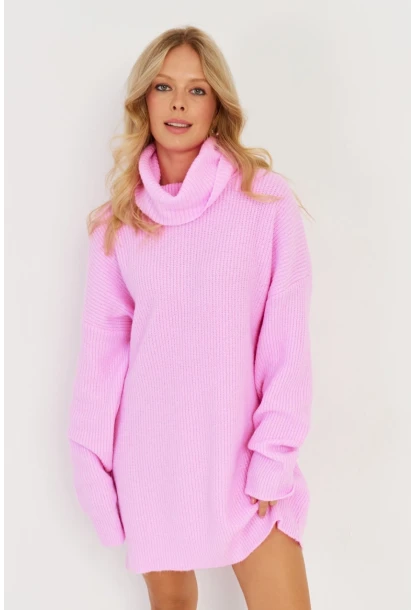 Kadın Pembe Balıkçı Yaka Triko Tunik KZ2504