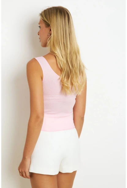 Kadın Pembe Düğme Aksesuarlı Bluz MK14