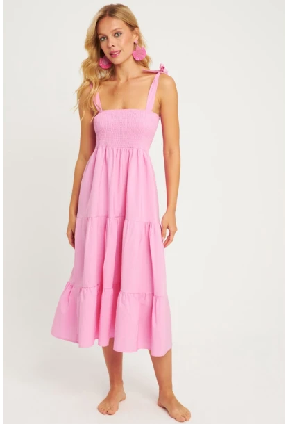 Kadın Pembe Gipeli Volanlı Midi Elbise SGT407