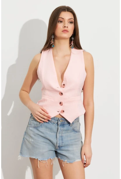 Kadın Pembe Keten Astarlı Yelek TW60046