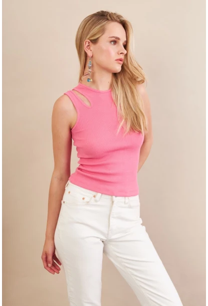 Kadın Pembe Omuz Pencereli Bluz MK20