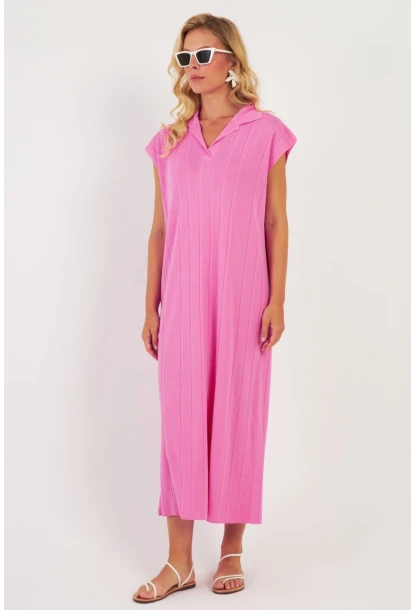 Kadın Pembe Triko Midi Elbise KZ3238