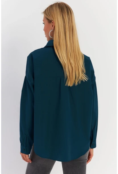 Kadın Petrol Cepli Taşlı Gömlek MZER414