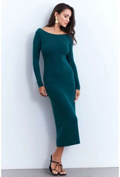 Kadın Petrol Kayık Yaka Maxi Yılbaşı Elbise HOR03