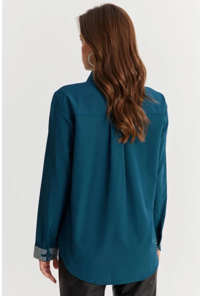 Kadın Petrol Manşeti Taşlı Gömlek ZER415