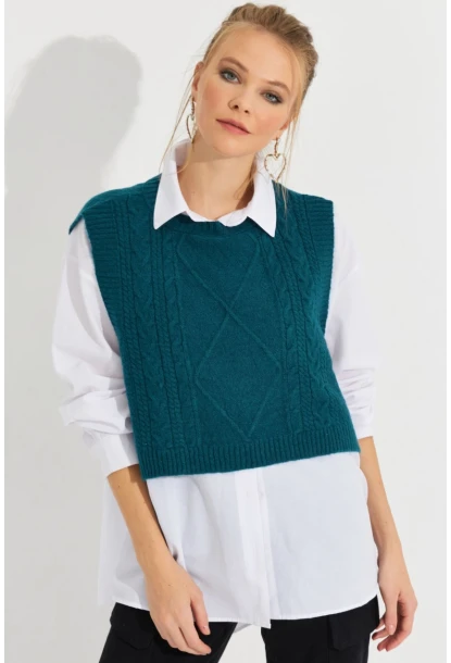 Kadın Petrol Yanları Bağlamalı Süveter YV210