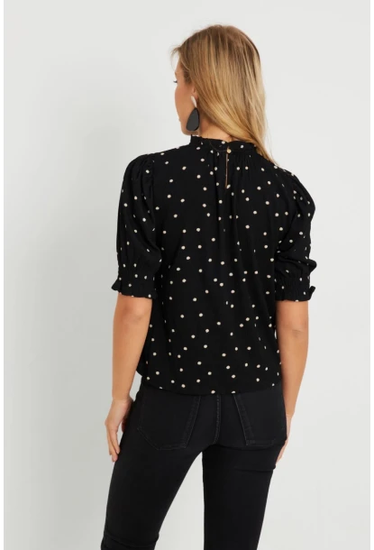 Kadın Puantiyeli Bluz Siyah AYD283